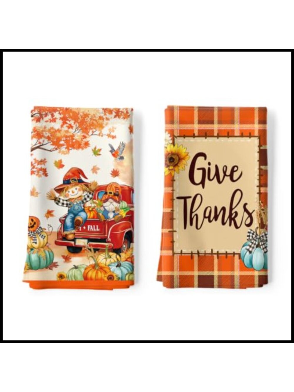 Fall Thanksgiving Pumpkin Tea Towels Set of 2 100% Cotton Kitchen Linens
